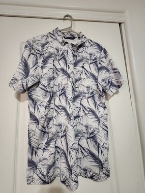Travis Mathew White Short-Sleeve Palm Print Polo